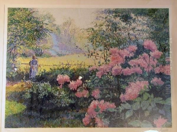 Title: Les Rhododendrons Oil Painting by Claude Honore Hugrel