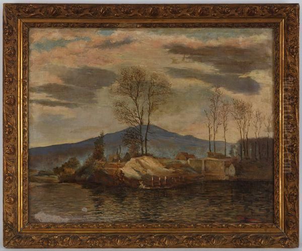 Paysage Lacustre Oil Painting by Fritz Edouard Huguenin-Lassauguette