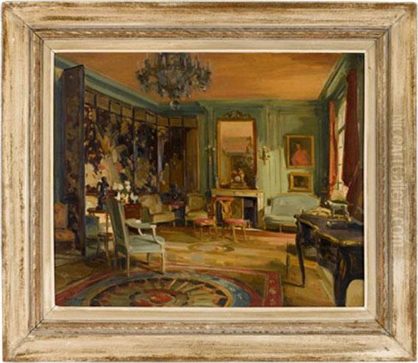 Interior With Blue Chair Oil Painting by Paul Jean Hugues