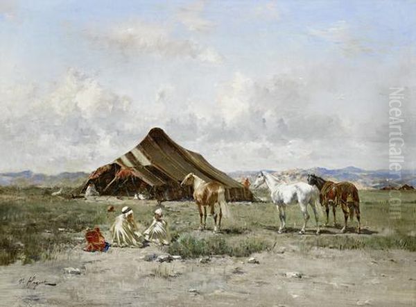 An Arab Encampment Oil Painting by Victor Pierre Huguet