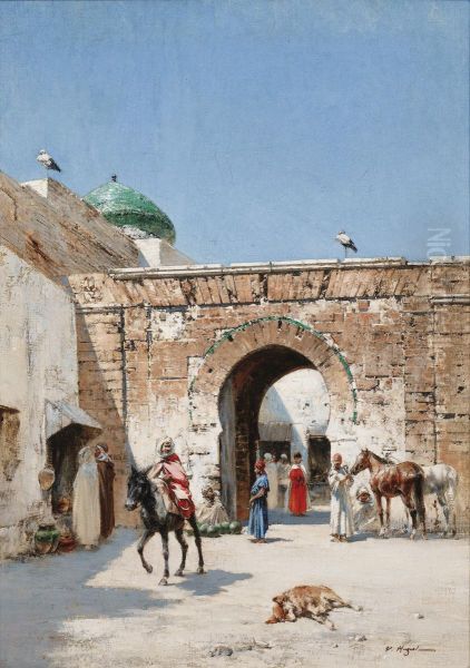 Cavalier A L'entree D'une Ville En Afrique Du Nord Oil Painting by Victor Pierre Huguet