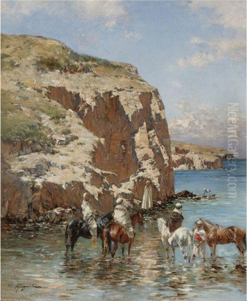 Repos A L'oasis Oil Painting by Victor Pierre Huguet