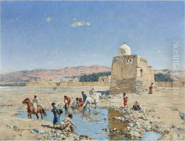 A L'oasis Oil Painting by Victor Pierre Huguet