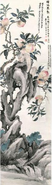 The Longevity Peaches Oil Painting by Lu Hui