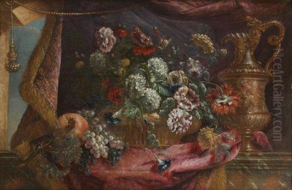 Nature Morte Aux Fleurs, Fruits Et Aiguiere Oil Painting by Pierre-Nicolas Huillot