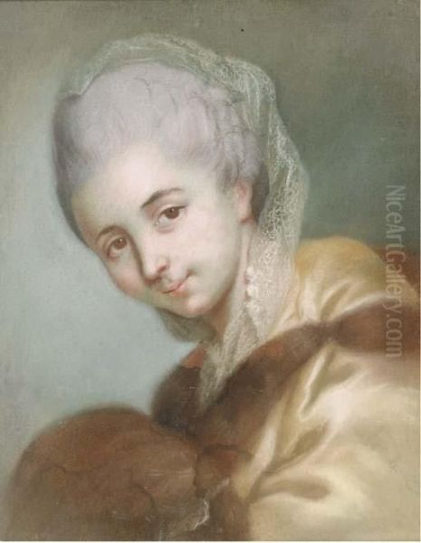 Portrait Of A Lady With A Muff Oil Painting by Charles-Alexis Huin