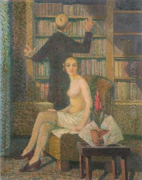 In The Library (beauty And Wisdom) Oil Painting by Jerzy Hulewicz