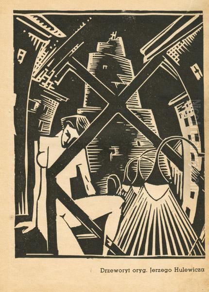 Kobiecy Akt I Architektura Na Tle Wiezy Babel (ilustracja Dogory Oxymoronu, 1936) Oil Painting by Jerzy Hulewicz