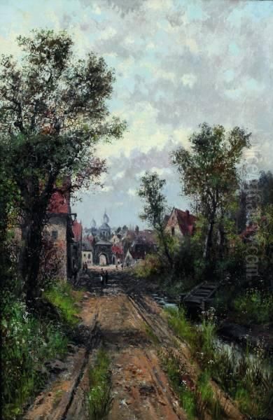 Dorp Aan Landweggetje Oil Painting by Abraham Hulk