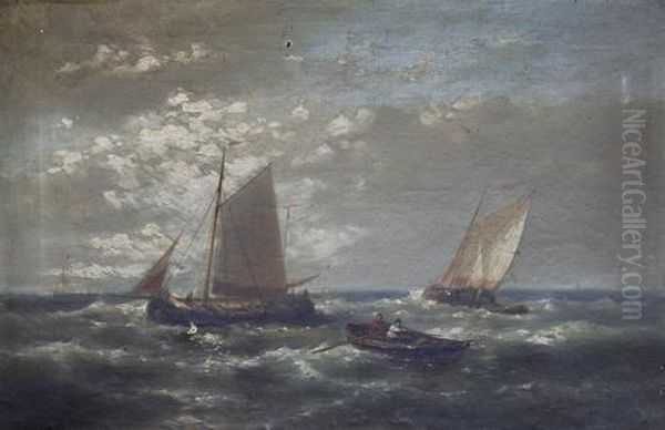 Boats In A Squally Sea Oil Painting by Abraham Hulk Jun.