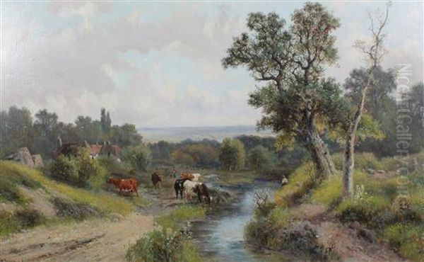 Near Shere, Surrey Oil Painting by Abraham Hulk Jun.