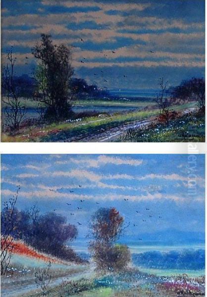 Pair Of Landscape Scenes Oil Painting by Abraham Hulk Jun.