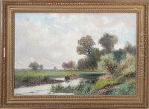 A Fenland Landscape With A Sailing Barge In The Foreground Oil Painting by Abraham Hulk Jun.