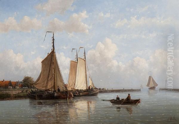 Ships By An Estuary Oil Painting by Hendrik Hulk