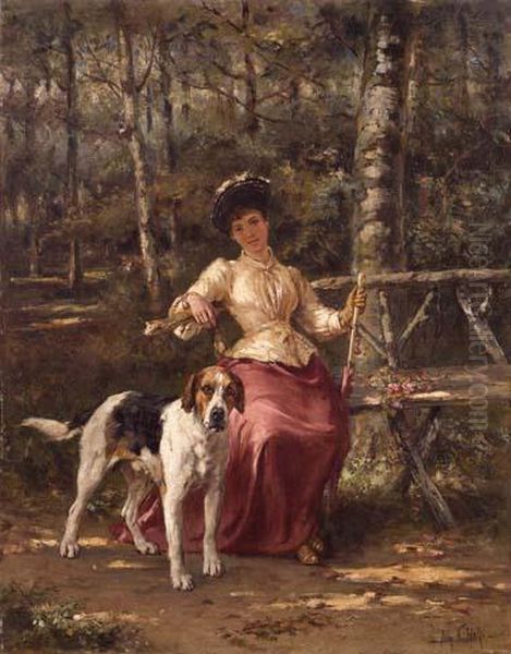 Nobildonna Con Cane In Un Parco Oil Painting by John Frederick Ii Hulk