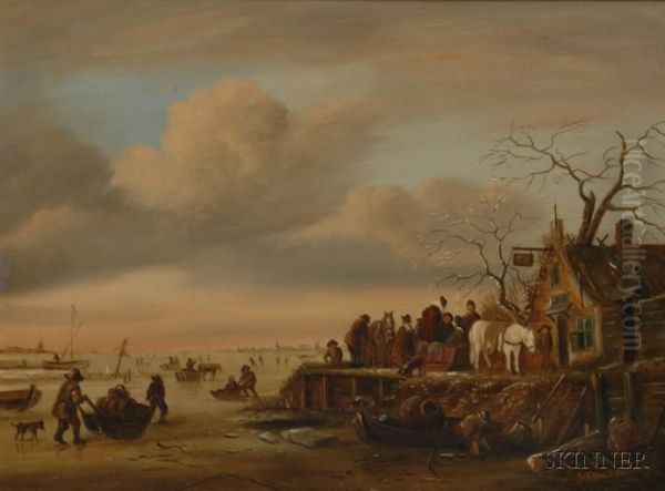 Animated Winter View With Figures And Sleds Oil Painting by John Frederick Ii Hulk