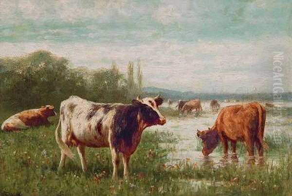 Weidende Kuhe Oil Painting by Frederick William Hulme