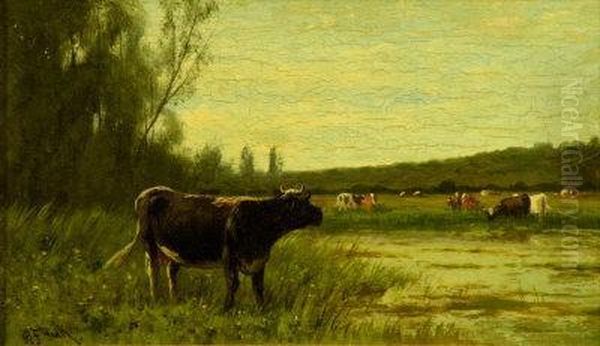 Cattle Watering In A River Landscape Oil Painting by William Frederick Hulk