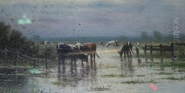 Cattle Watering Oil Painting by William Frederick Hulk