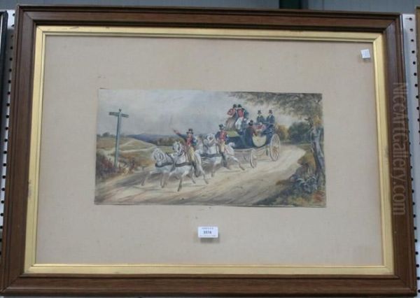 Coaching Scene With Figures And Sportsmen On Aroad Oil Painting by Edward Hull