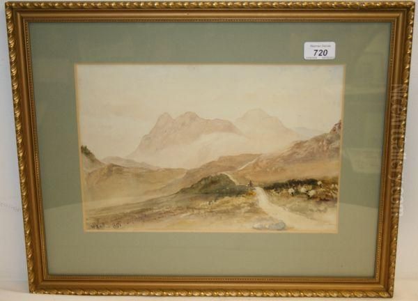 Figure On A Track With Hills Beyond Oil Painting by William Hull