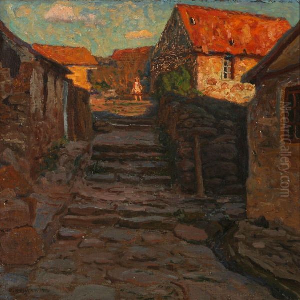 Evening Street Scene From Christanso Island Oil Painting by Oscar Hullgren