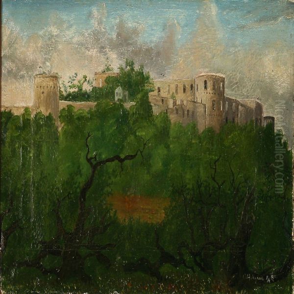 Summer Day At Borgholm Castle In Skaane Oil Painting by Oscar Hullgren