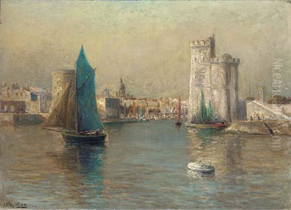 Boats In A Continental Harbour by J. L. Hullier