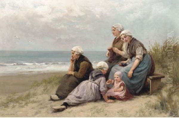 Waiting On The Beach Oil Painting by Edith Hume