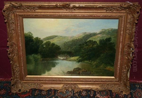 Fisherman On A Welsh River Oil Painting by Frederick William Hulme