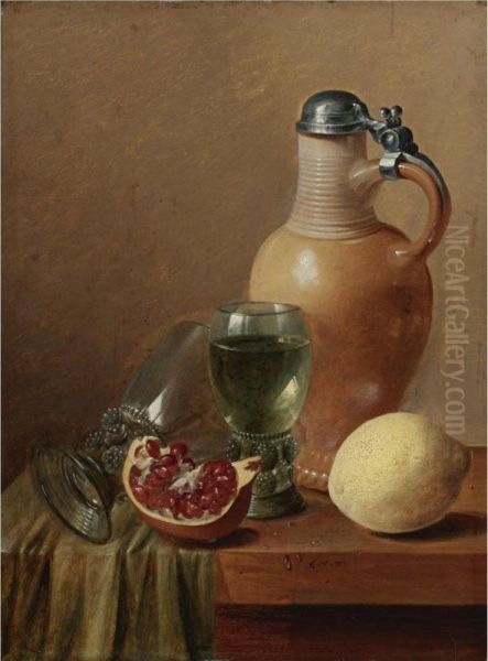 Still Life With A Jug And Pomegranate Oil Painting by Gillis Jacobsz. Hulsdonck