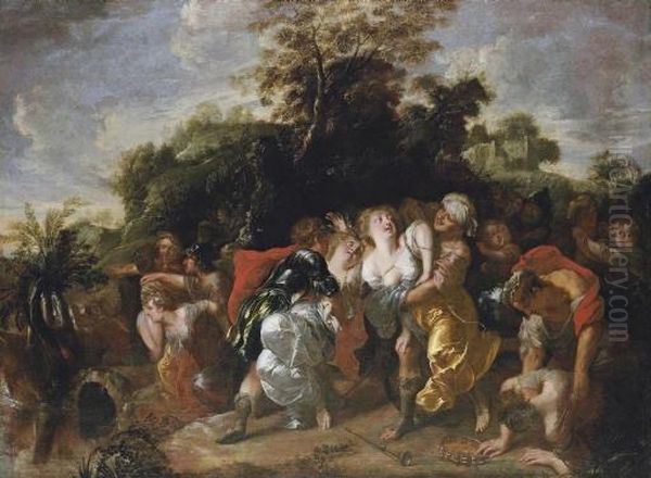 The Abduction Of The Women At The Dance Of Shiloh Oil Painting by Johann Hulsman