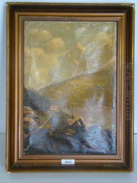 Landscape With Mountains And Lake. Oil Painting by Henry Hulsmann