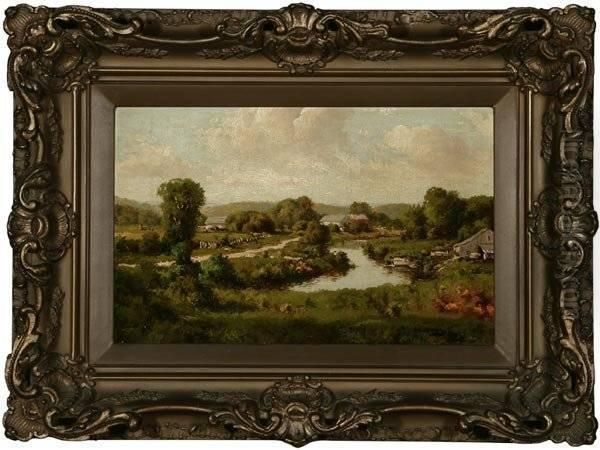 River Through A Country Landscape Oil Painting by Henry Hulsmann