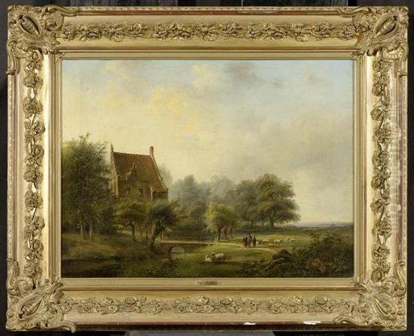 Landscape With A Farm Oil Painting by Jan Hulswit