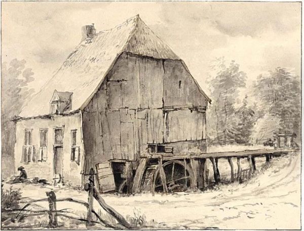 A Watermill Oil Painting by Jan Hulswit