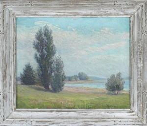 Baumbestandene Uferlandschaft Oil Painting by O. Victor Humann