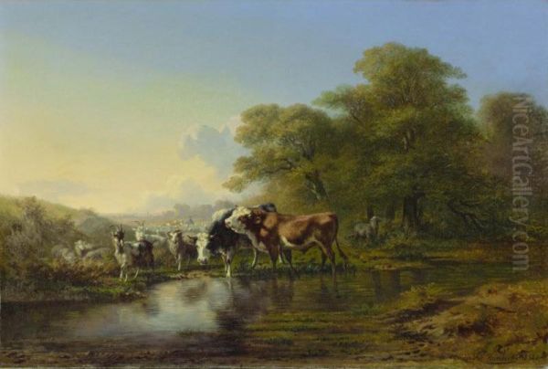 Boeufs Et Chevres Oil Painting by Charles Humbert