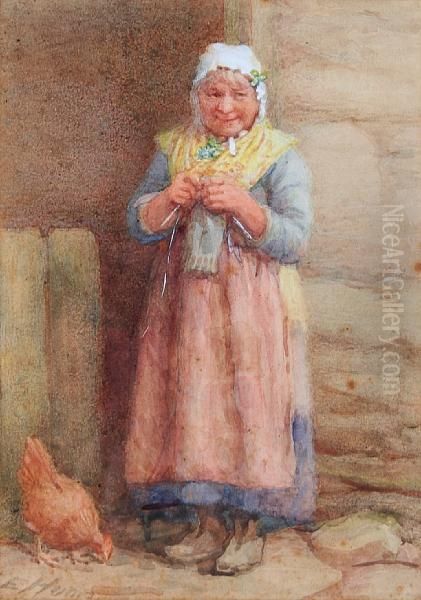 'st. Patrick's Day', An Old Ladyknitting Oil Painting by Edith Hume