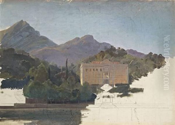 The Villa Carlotta Along Lake Como (study) Oil Painting by Carl Hummel