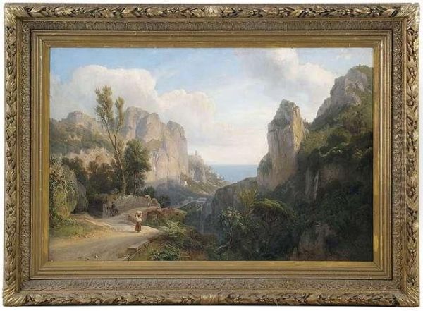 Coastal Landscape At Amalfi. Oil Painting by Carl Hummel