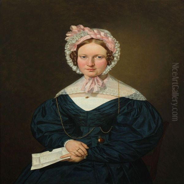 Portrait Of Mette Marie Schwartz Oil Painting by Andreas Herman Hunaeus