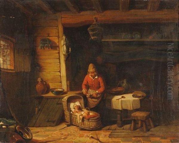 Le Gouter Oil Painting by Alouis Pierre Paul Hunin