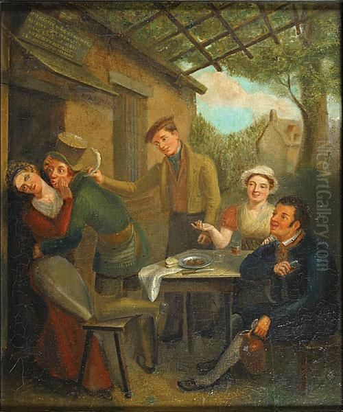 Vrolijk Gezelschap. Oil Painting by Alouis Pierre Paul Hunin