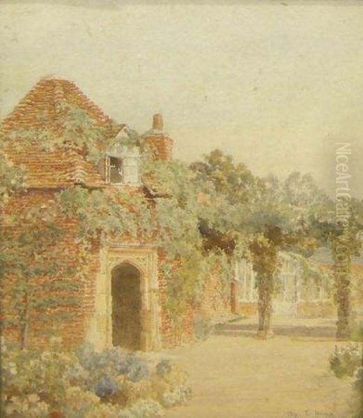 A Courtyard Oil Painting by Thomas H. Hunn