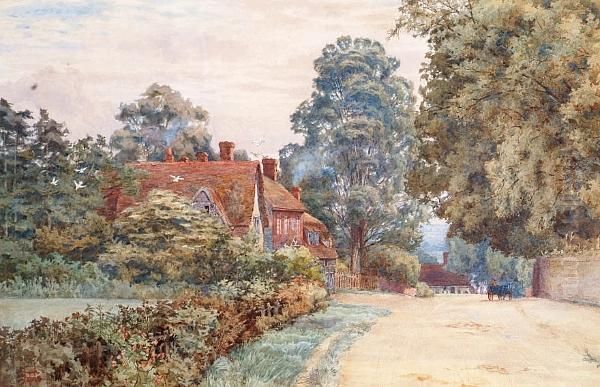 A Village Street In Surrey Oil Painting by Thomas H. Hunn