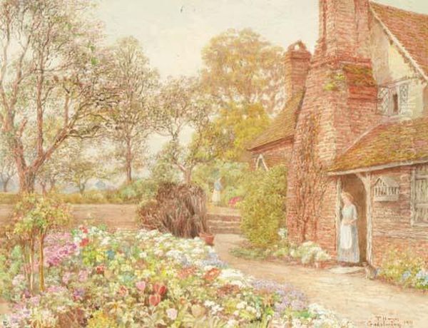 The Cottage Garden Oil Painting by Thomas H. Hunn