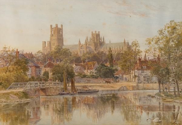 Ely Cathedral From The River Oil Painting by Thomas Hunt