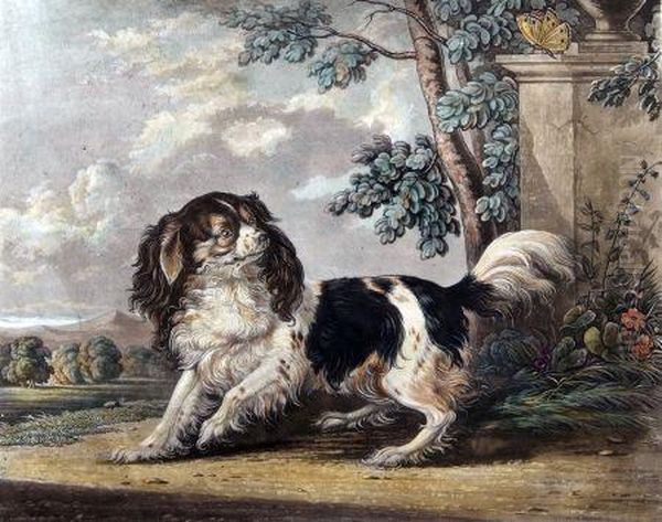 A Kings Charles Spaniel In Landscape Oil Painting by Charles Hunt