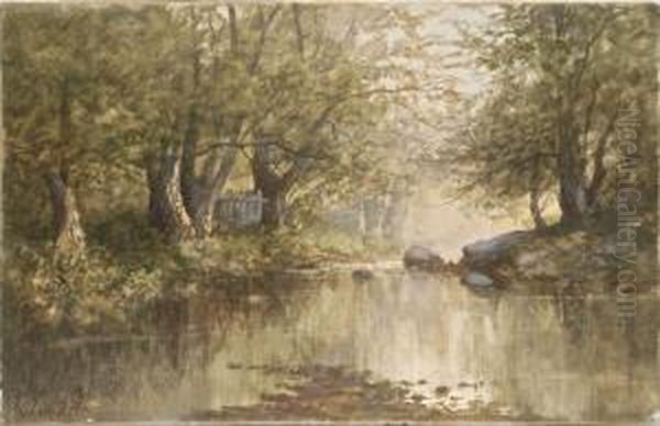 River Through The Woods Oil Painting by Charles Day Hunt